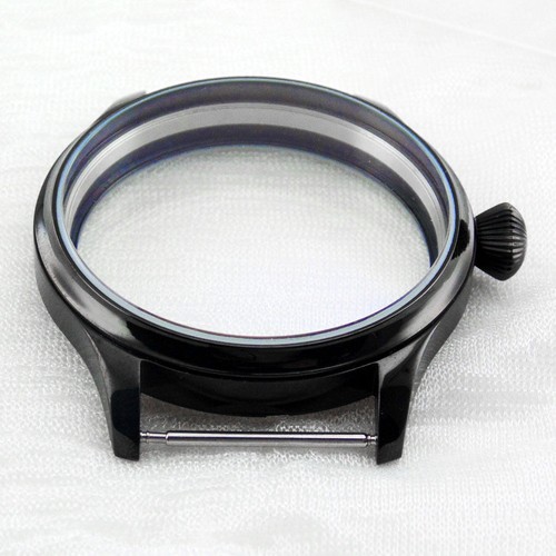 Black Stainless Steel Watch Case 44mm Fit ETA 6497 6498 Seagull ST3600 Movement - Picture 6 of 7