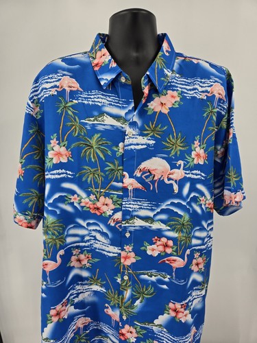 NWT SSLR Hawaiian Shirt 4XL Blue Pink Flamingo Short Sleeve Beach Casual Men - 第 1/15 張圖片