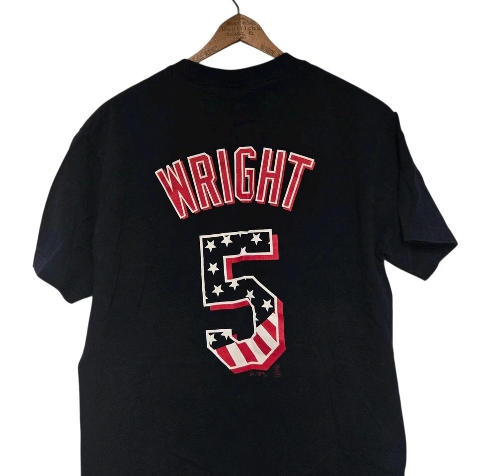 2007 David Wright New York Mets Jersey T-Shirt MEDIUM Blue American Flag Letters - Image 4 of 4