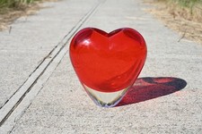 Red Art Glass Heart Large Bud Vase Hand Blown Sommerso Style Home Decor