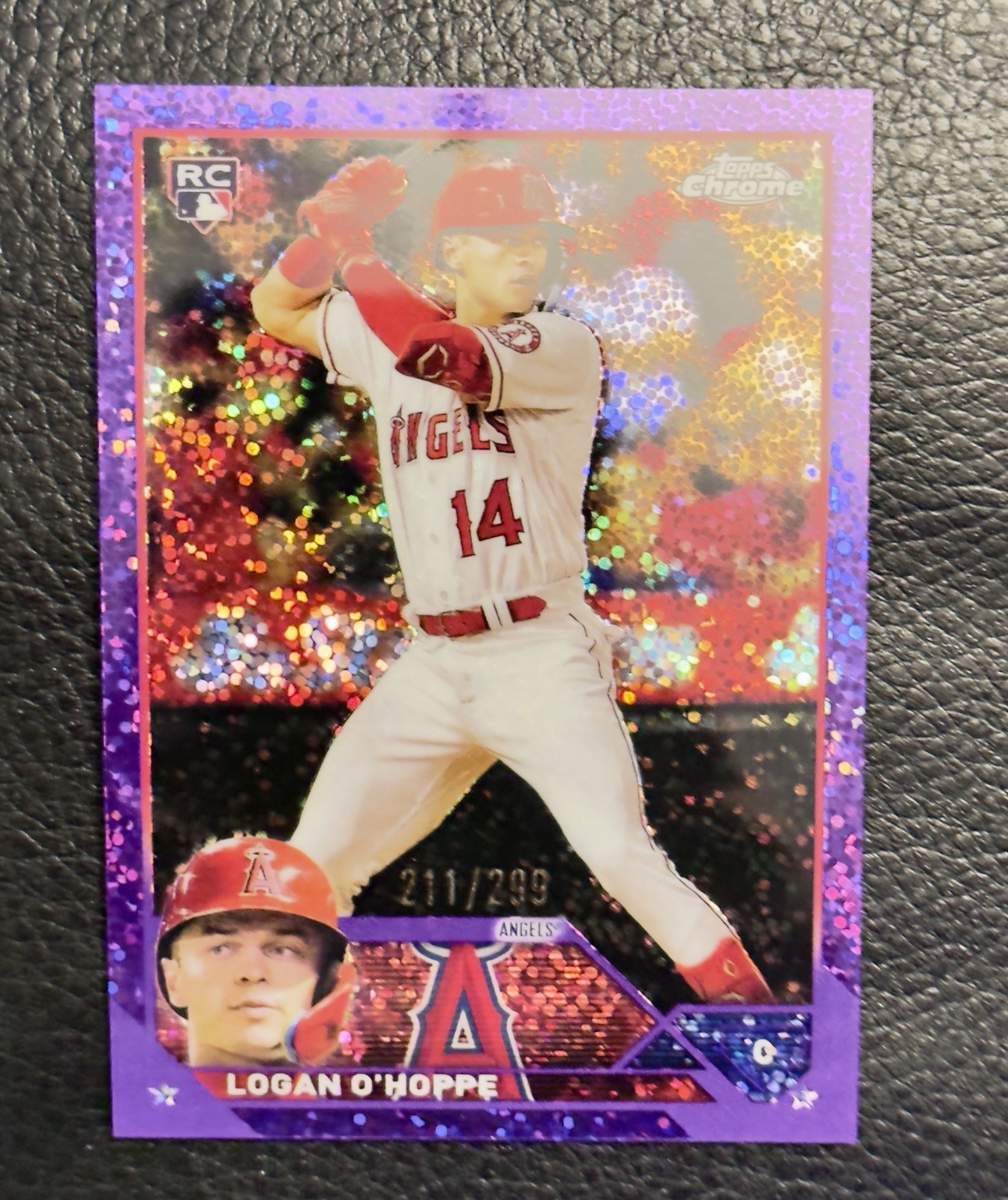 2023 Topps Chrome - Logan O'Hoppe #188 Purple Speckle Refractor /299 (RC)