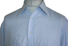 Valentino Roma Men's Textured Striped French Cuff Shirt - 17" - White/Sky Blue