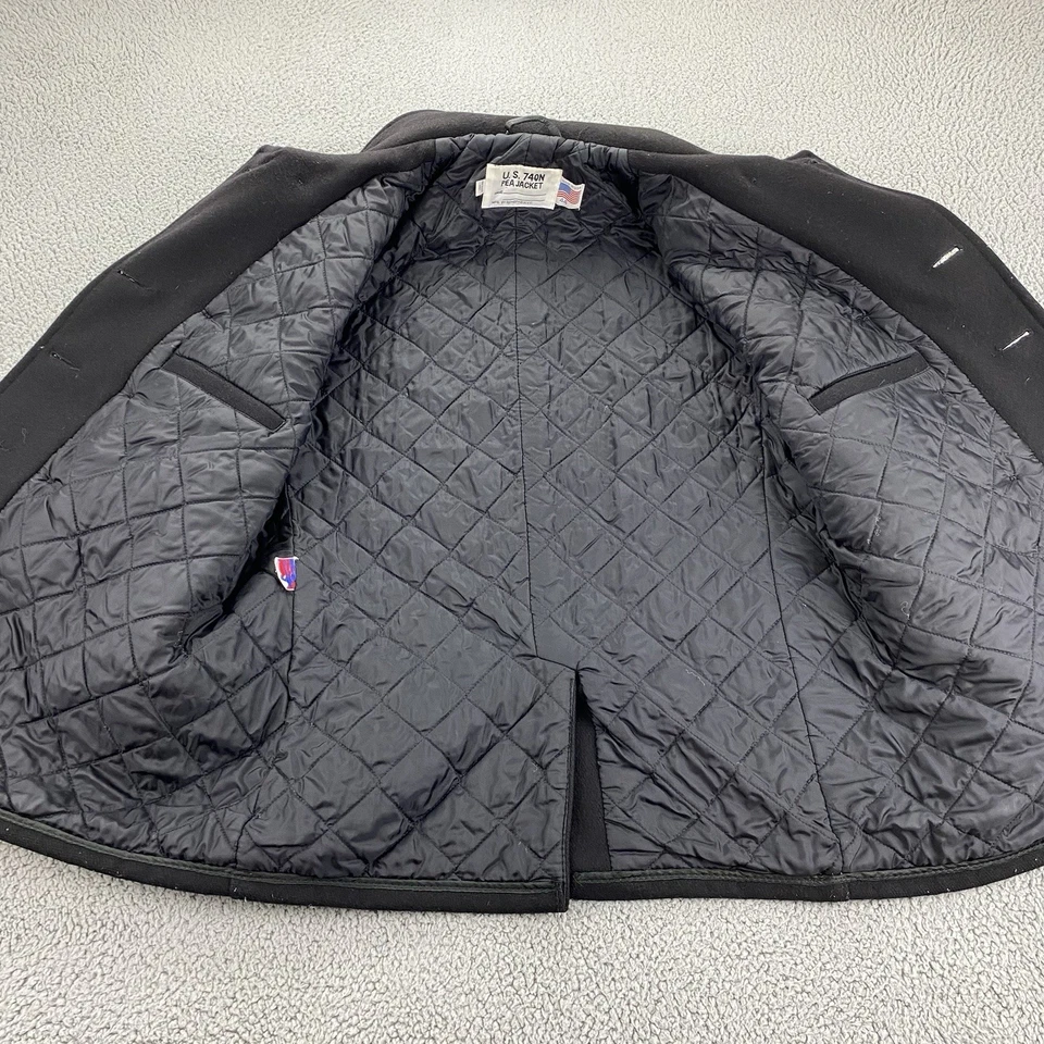 Chaqueta Abrigo Schott NYC Pea Hombres Negra EE. UU. 740N Hecha en EE. UU. Lana Acolchada Talla 44 Foto 3 de 4