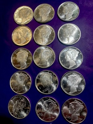 1/10 oz Silver Round -15 APMEX (Mercury Dime Design)-FAST SHIP! BUY 1 or BUY ALL
