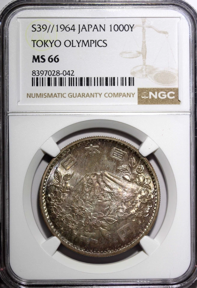 JAPAN Silver S39 1964 1000 Yen Olympics, Tokyo NGC MS66 Rainbow Toned Y# 80 (42) - Image 2 of 4