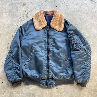 Vintage 1970s Flight Bomber Jacket   MA-1 / B-15 Style Faux Fur Collar- Size XL