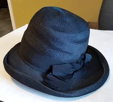 Vintage Women’s Fashion Hat Black Wide Ribbon Church Sz 22