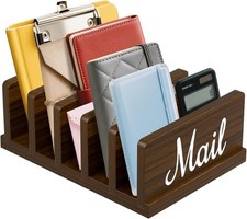 Organizer for Desk,Wooden Holder with Divider, 5-Slot Letter Sorter File Hold...