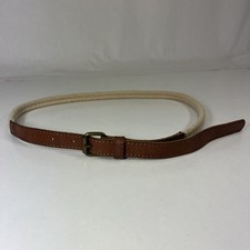 DIVIDED Beige Woven Cotton Brown Leather Belt - Women's Size 32