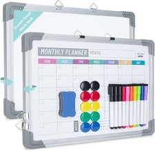 Monthly Calendar Whiteboard for Wall, 12 x16 , Double-Sided with Dry Erase Ma...
