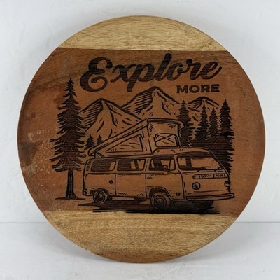 Explore More Vintage 7  X 5/8  Thick Wood Round With VW Van Camping 