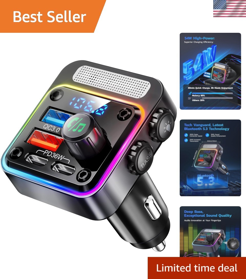 4-Port Bluetooth 5.3 Car Adapter with Stunning Lighting & Hands-Free Calling