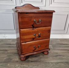 Vintage Bedside Table Cabinet With 3 Drawers - Solid Wood Pine - Mid Century