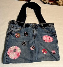 Denim Tote Bag Shoulder Handmade Large Capacity Jean Purse Lined Pockets Unisex