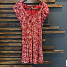 Madewell Red Floral Puff Sleeve Puff Sleeve Dress Size 6 Midi Scoop Neck...