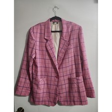 Vintage Chad II Mens Pink Purple Plaid Blazer Jacket Made in USA Size L 3125