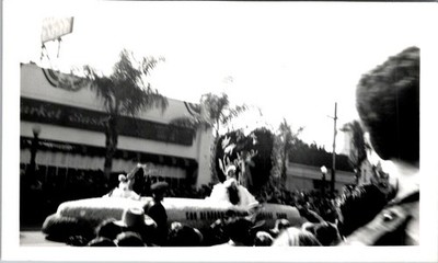 1949 Rose Parade Photograph - San Bernardino Orange Show Float & Crowd