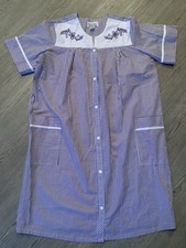 NWOT ANTHONY RICHARDS HOUSEDRESS MUUMUU PURPLE STRIPE SNAPS EMBROIDERED SIZE L