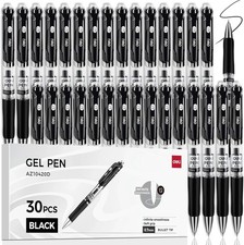 deli Gel Pens, 30 Pcs Retractable Pens Black Ink, Medium Point Pen Bulk 0.7mm, S