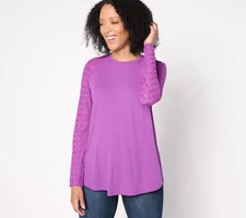LOGO by Lori Goldstein Women's Top Plus Sz 4X Long Sleeve Rib and Purple A667537