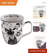 Ceramic Coffee Mug 16oz Black White Boho Dog Unique Gift for Coffee Tea