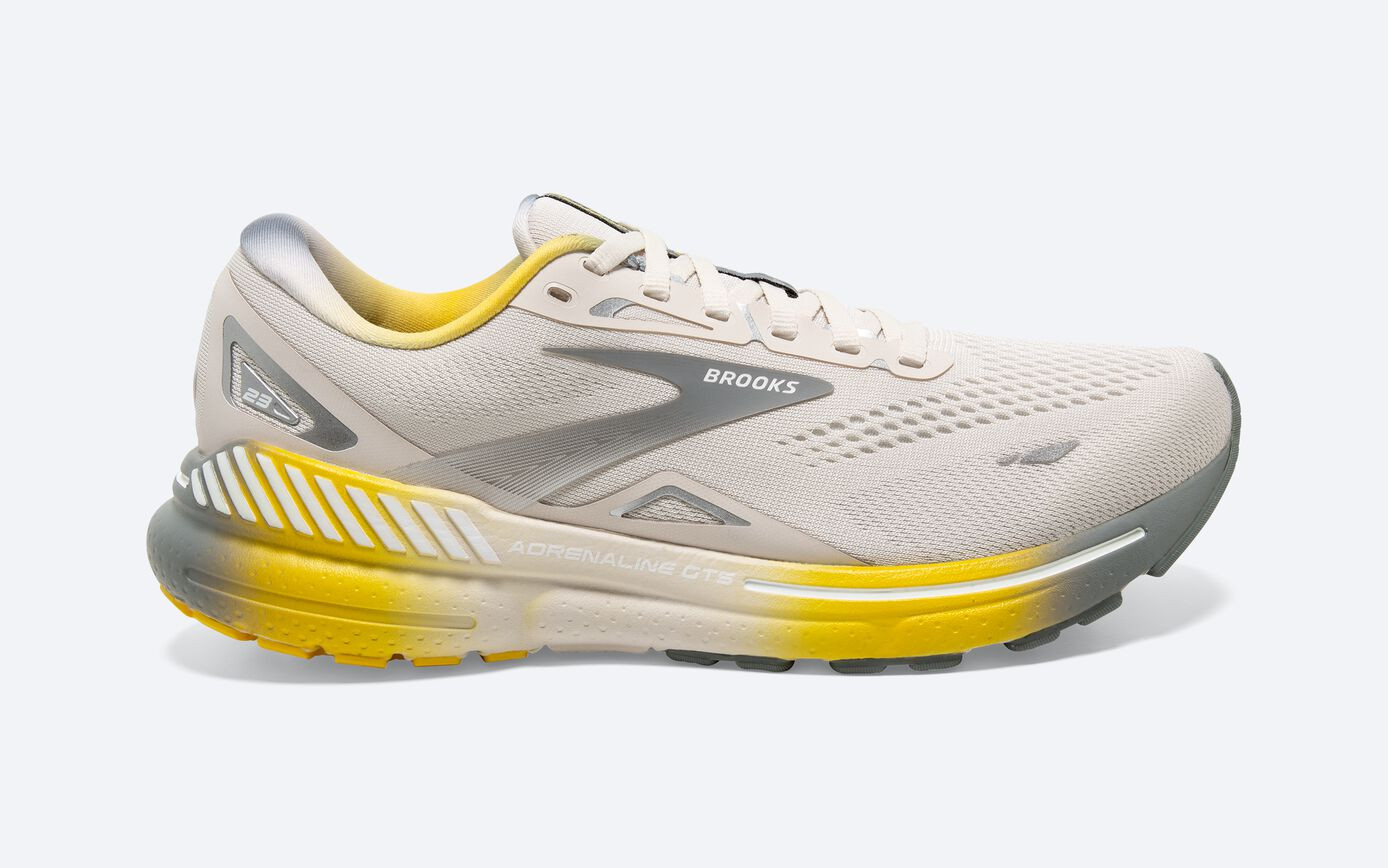 Мужские кроссовки Brooks Adrenaline GTS 23, Белый песочный / Серый / Светло-желтый, 9,5 D Medium, США