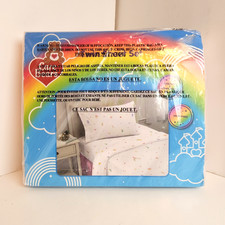 Care Bears 3pc Microfiber TWIN Sheets Set Retro Pink Background Rainbows Hearts
