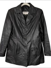 Vintage Y2K Valerie Stevens Black Leather Tailored Button Jacket
