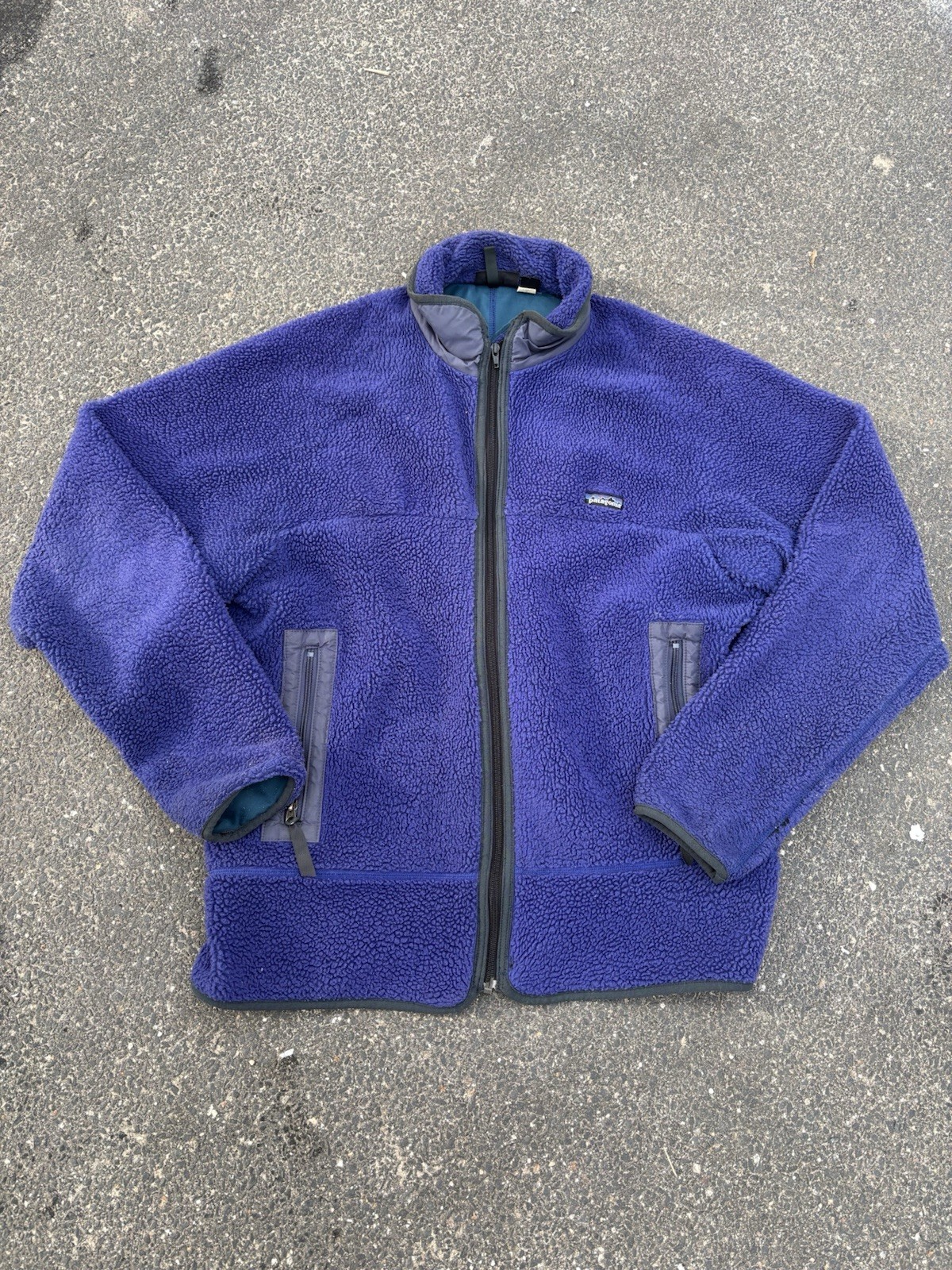 Patagonia Vintage 1990s Synchilla Fleece Zip Up Jacket Size Xl Blue USA Made