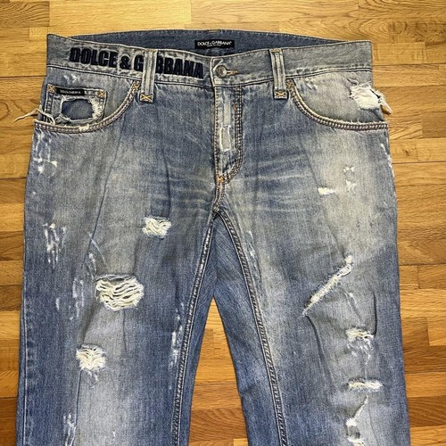 Dolce & Gabbana Men Destroy Denim Peace Mark Crash Denim Pants 52 Indigo Blue - Picture 22 of 24