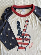 Rock City Outfitters Women’s 3/4 Sleeve T-Shirt Patriotic Peace Theme Size M