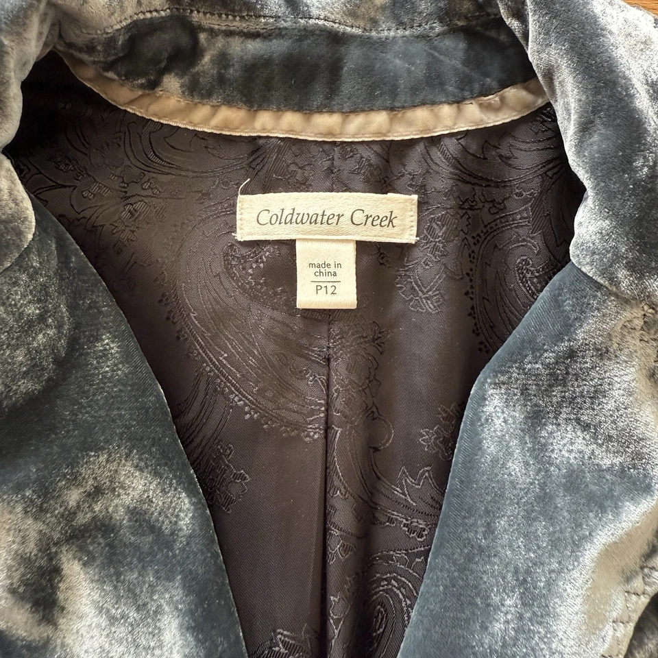 Coldwater Creek Long Jacket Teal 12 Silk blend Velvet, -Holidays, Luxurious - Image 3 of 4