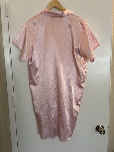 SILK COLLECTION Pink Satin Silk Nightshirt Button Down Short Sleeve Size Small - Picture 5 of 8