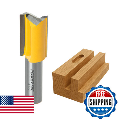 POWERTEC Tungsten Carbide Tipped Double Flute Straight Router Bit, 1/2'' Shank, 3