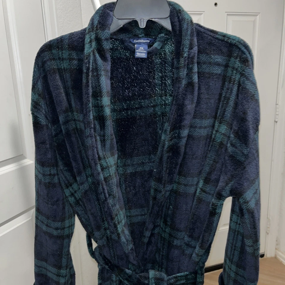 Croft And Barrow Suave Acogedor Vellón Felpa Bata a Cuadros Manga Larga S/M Piel Sintética Foto 3 de 4