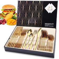30Pcs Cutlery Dinner Set Stainless Steel Metal Tableware Forks Tea Spoons Boxed