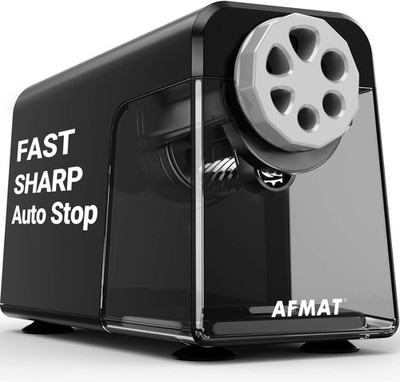 AFMAT Electric Pencil Sharpener Heavy Duty, 6 Holes, Auto Stop Black 