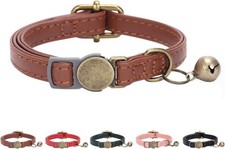 Leather Cat Collar W/ Bell Breakaway- Adjustable Durable Retro Bell fit Most