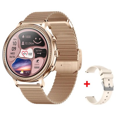 Vandtæt Elegant Smartwatch til kvinder med to remme-sundhedsfunctioner-guld