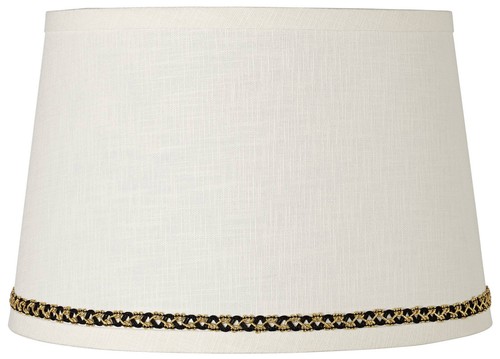 White Linen Small Lamp Shade with Gold Black Trim 10" Top x 12" Bottom x 8" High