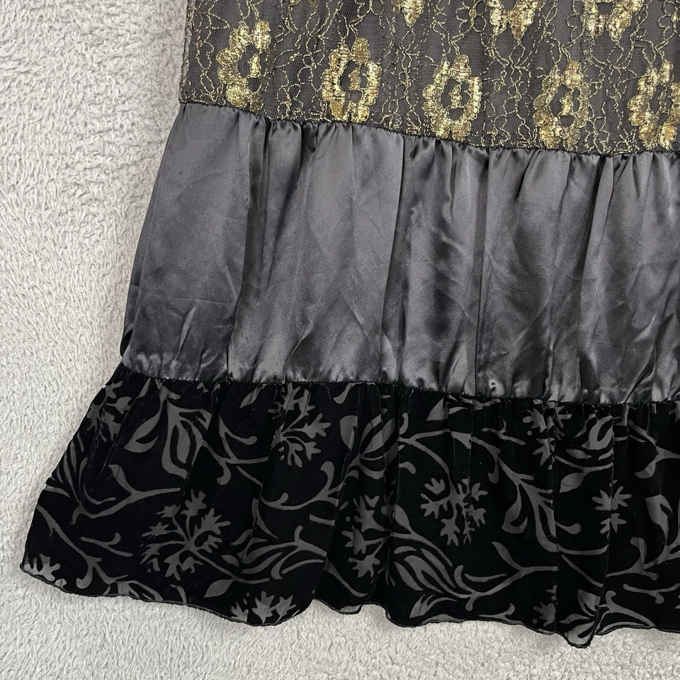 Falda Midi Jeremy Spencer Talla 10 Combo de Seda Medios Mixtos en Niveles Negra Dorada Artística Foto 4 de 4