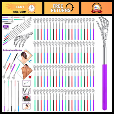 100 Telescoping Back Scratchers - 100pcs Skull Hand Shaped Stainless Steel Massa