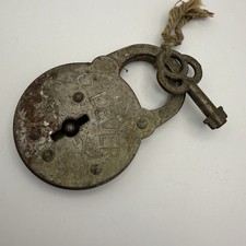 Antique Six Lever Padlock Made In USA With Key Working Silver Metal Retro Lock