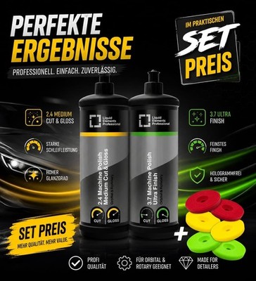Politur Medium Cut + Perfect Finish & Polierpads 6 Stück Liquid Elements