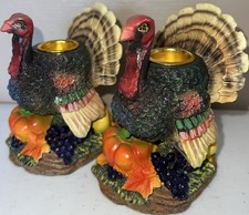 Set of 2 Turkey Candle Holders - Cute Thanksgiving Table Superb State EUC   