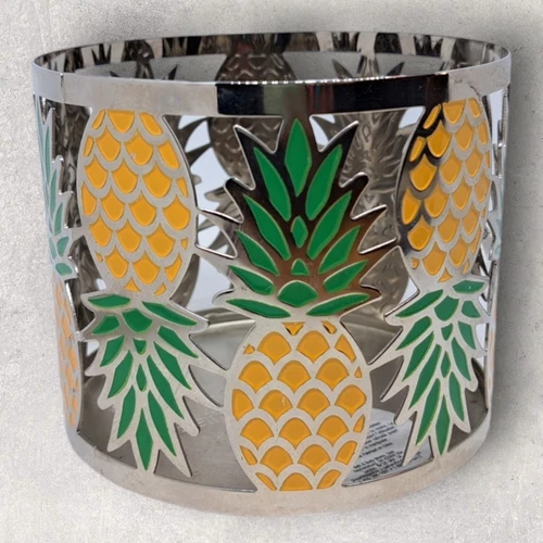 Bath & Body Works Pineapple 3-Wick Candle Holder Sleeve Tropical Summer Silver
