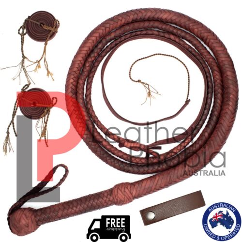 Double Belly Leather BullWhip, 04 Feet Long, 16 Plaited Heavy Duty Bull Whip - Picture 1 of 8