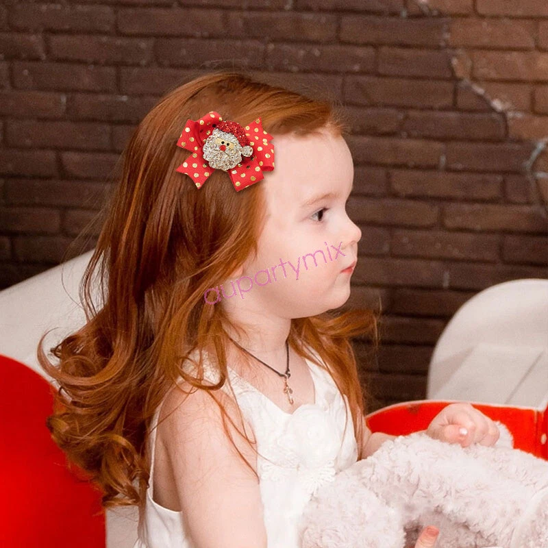 Cute Bling Bling Girls Hair Clips Christmas tree Santa Elk Bow Barrette hairpin - image 3 of 4