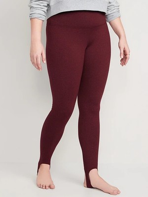 Womens Old Navy Stirrup Leggings L Burgundy CozeCore Heathered Performance ~ New