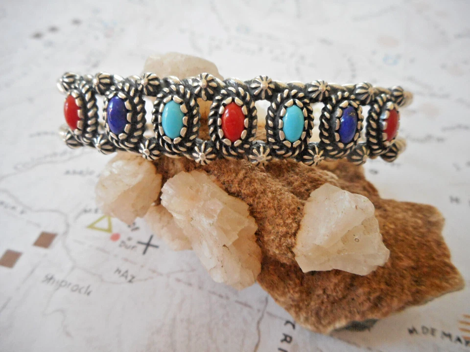 Carolyn Pollack Relios Sterling Turquoise Lapis Coral Cuff Bracelet CP48A2 - Image 3 of 4